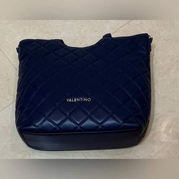 Valentino Navy Quilted Tote Bag by Mario Valentino Crossbody & Handbag New